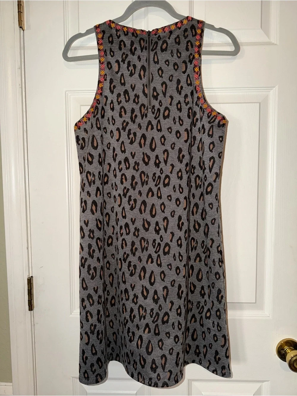 THML Gray Leopard Mini Dress with Multicolor Floral Embroidery - Picture 4 of 7